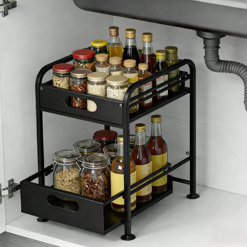 Pull-Out Under-Sink Organizer – 2-Tier Sliding Cabinet Storage Rack
