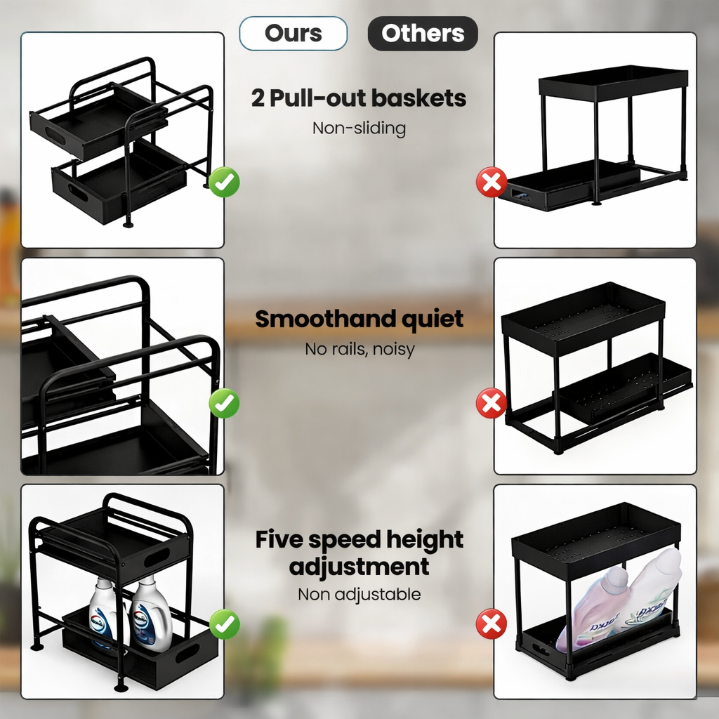 Pull-Out Under-Sink Organizer – 2-Tier Sliding Cabinet Storage Rack