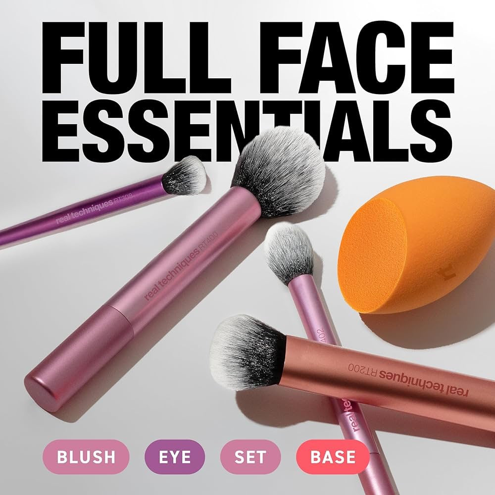 Real Techniques Everyday Essentials Brush Set – Face, Eye & Cheek (6 Pieces with 2 Sponges)