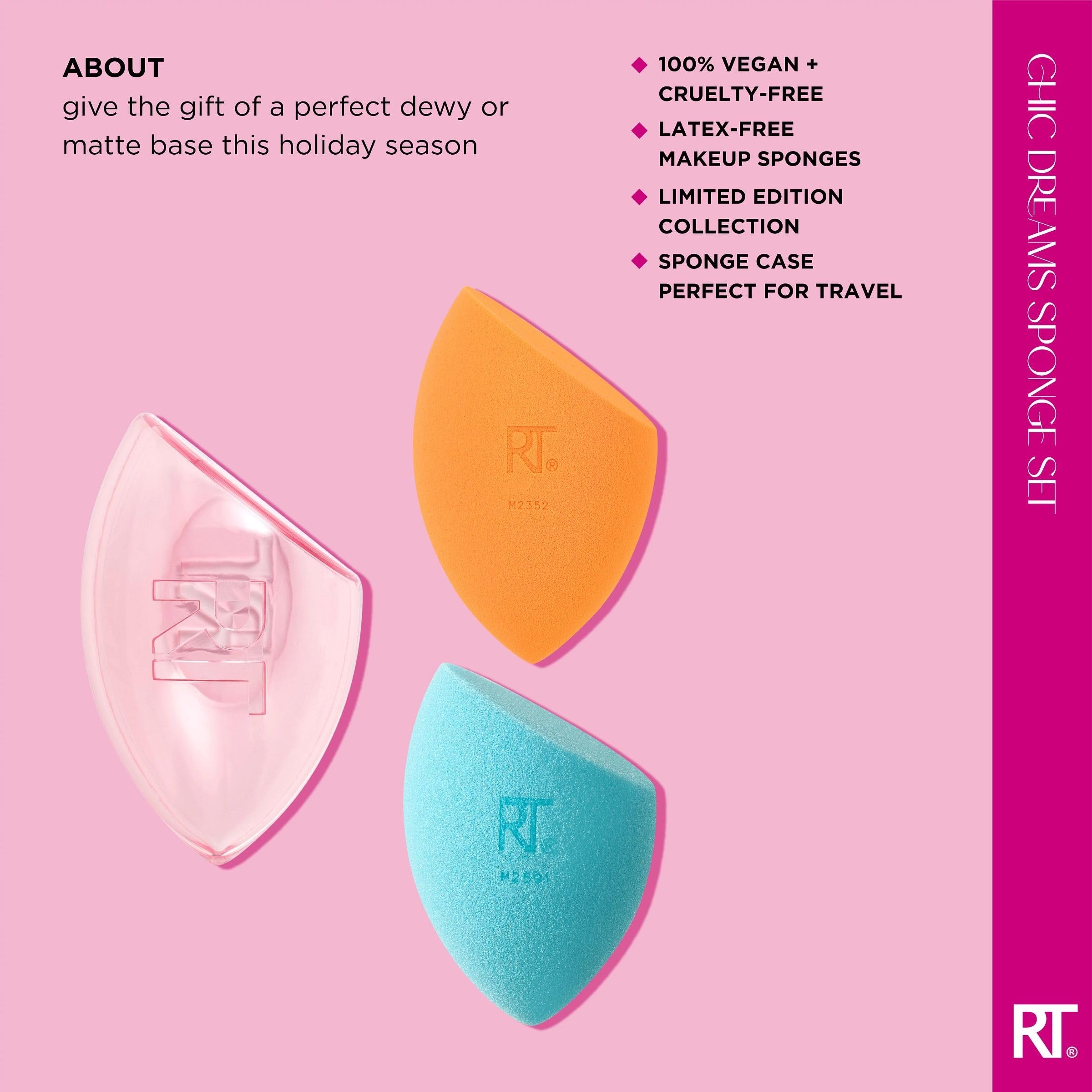 Real Techniques Chic Dreams Sponge Set – 2 Makeup Sponges + Travel Case