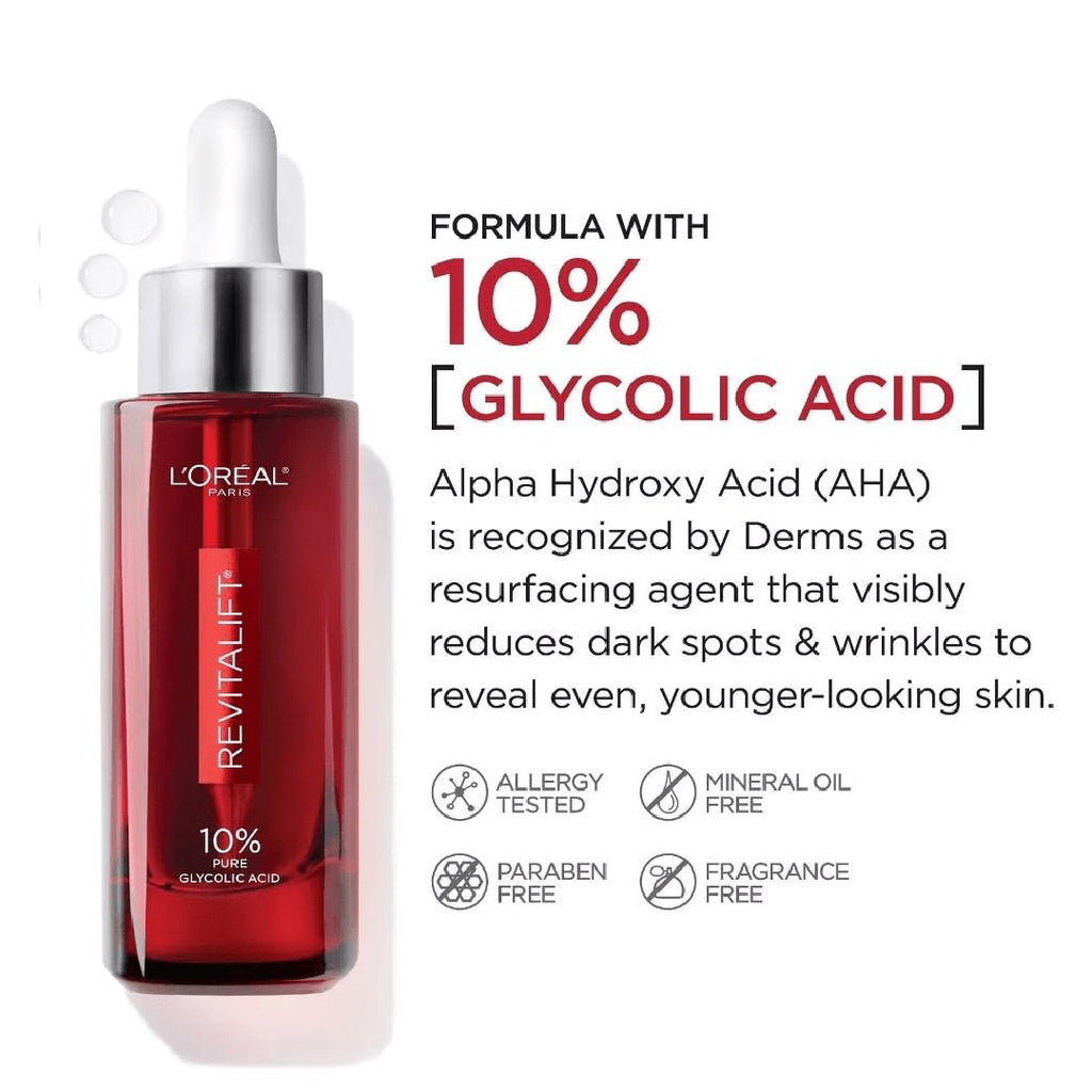 L’Oréal Paris Revitalift 10% Glycolic Acid Serum 30ml – Brightening & Exfoliating Serum
