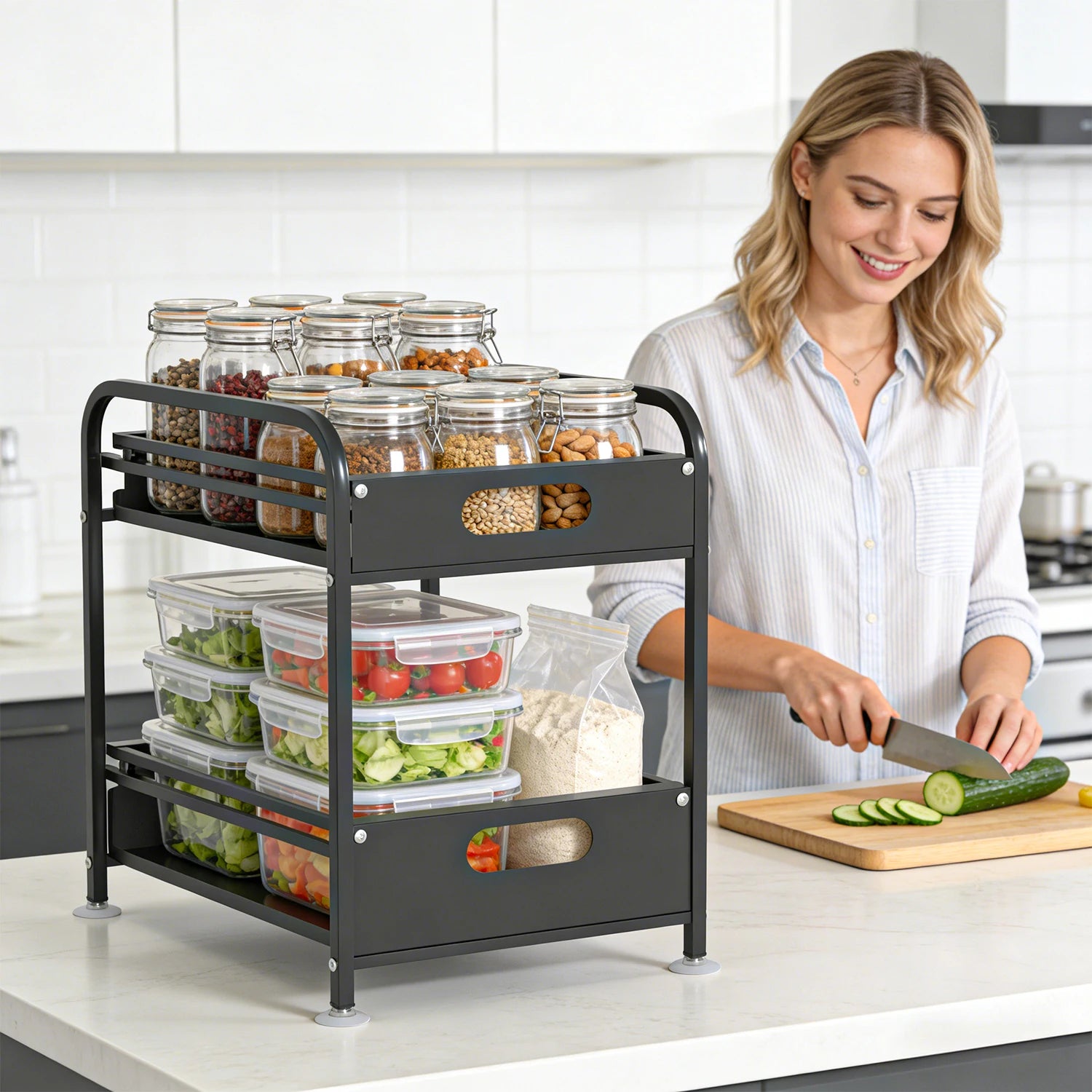 Pull-Out Under-Sink Organizer – 2-Tier Sliding Cabinet Storage Rack