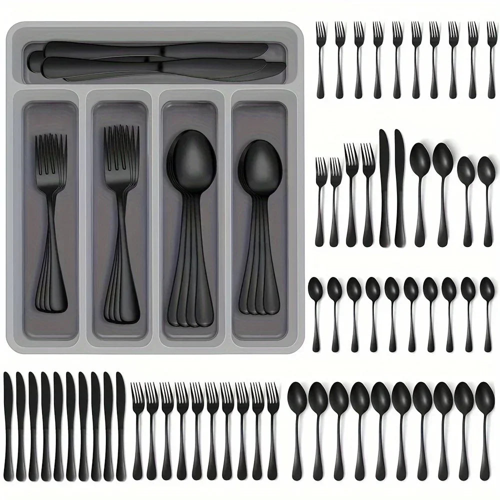 Premium 60-Piece Stainless Steel Cutlery Set with Drawer Organizer