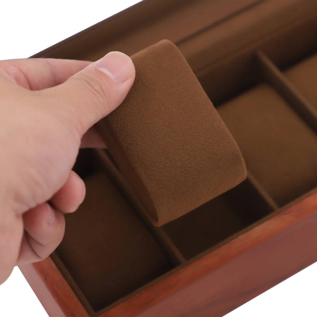 Handcrafted Wooden Watch Display Box – 6-Slot Glass-Top Storage Case with Velvet Interior