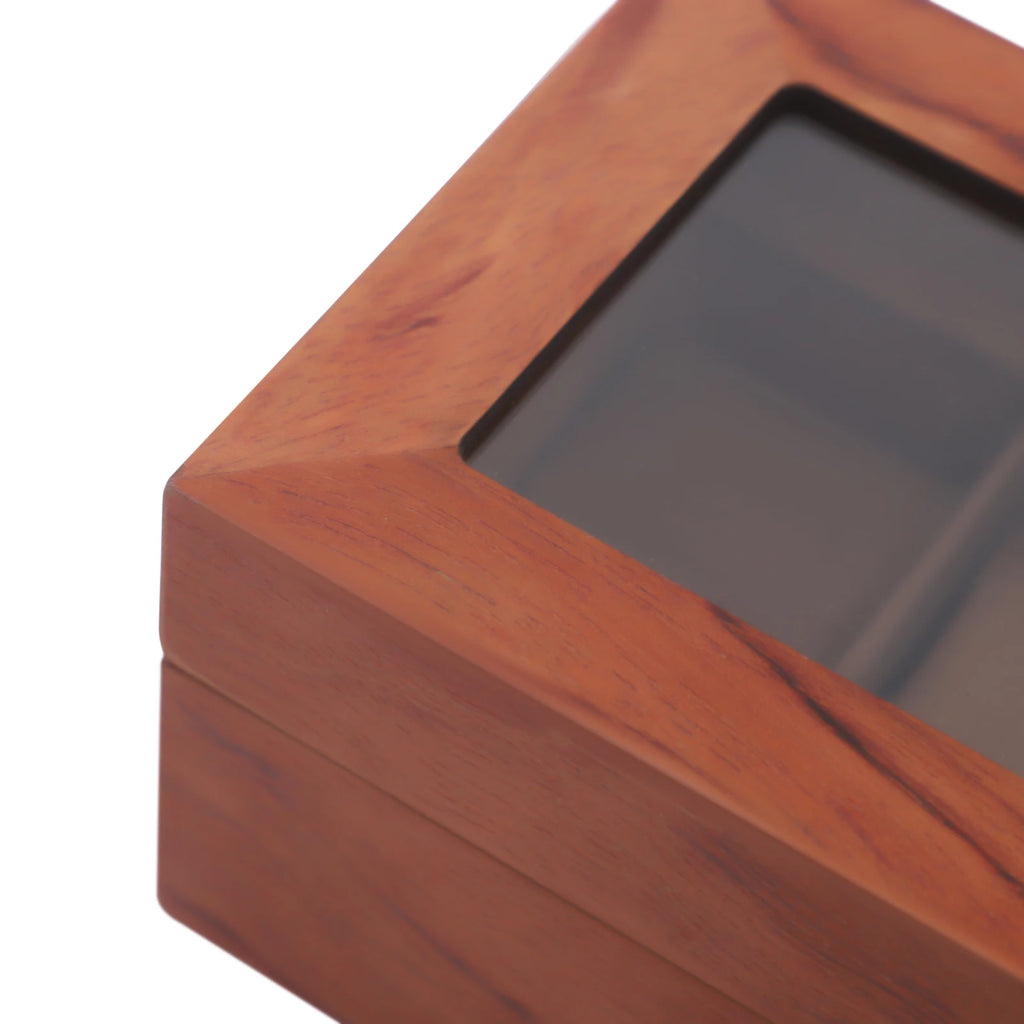 Handcrafted Wooden Watch Display Box – 6-Slot Glass-Top Storage Case with Velvet Interior